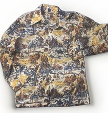 Vtg 70  s Wrangler AOP Western Button Up Shirt Men  s M/L Horses Cowboys Old West