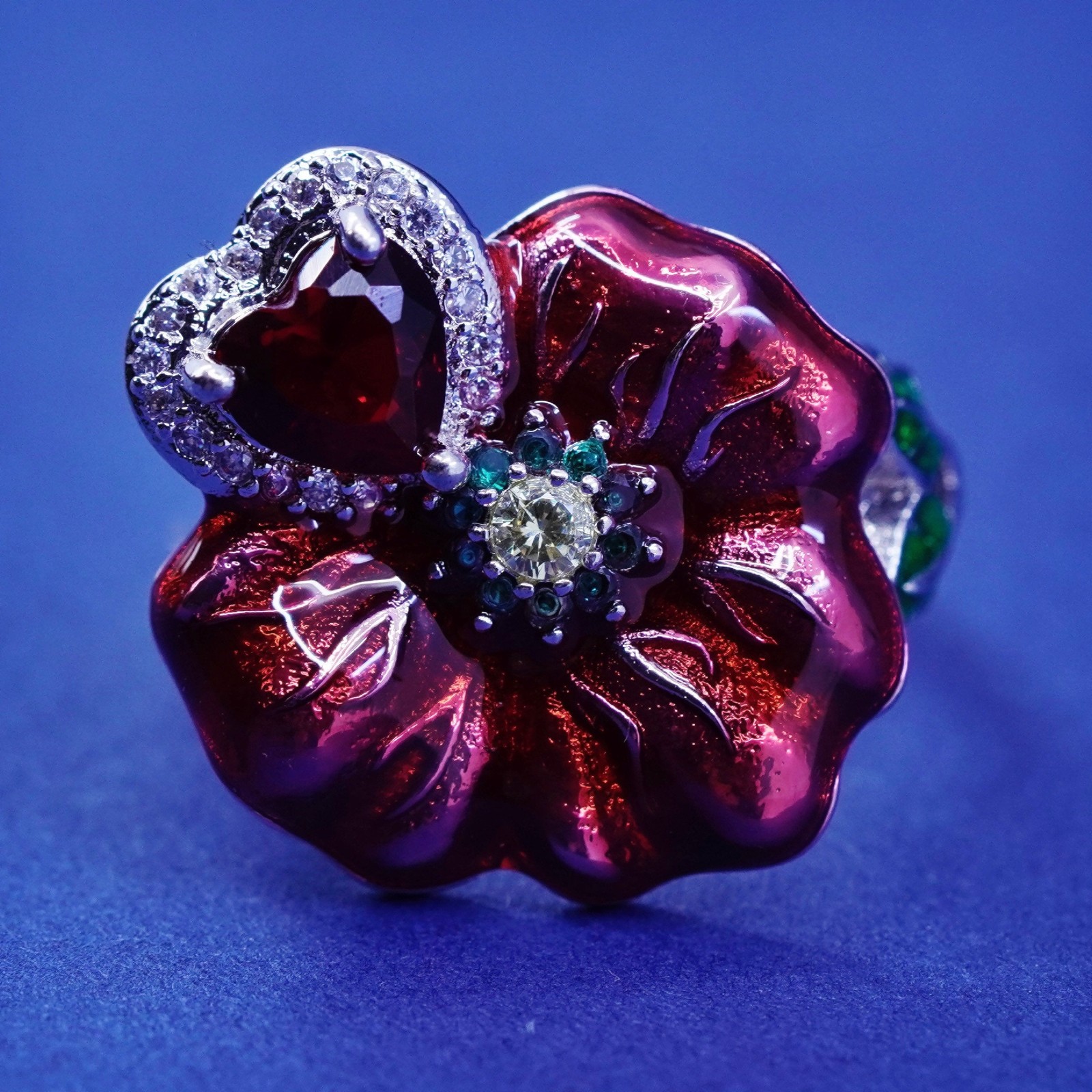 Size 6, Sterling 925 silver ring w/ ruby heart an… - image 2