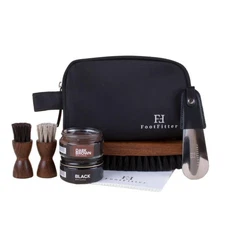 Travel Shoe Shine Dopp Kit - Black & Brown Leather Shine Footwear Set with Sh...