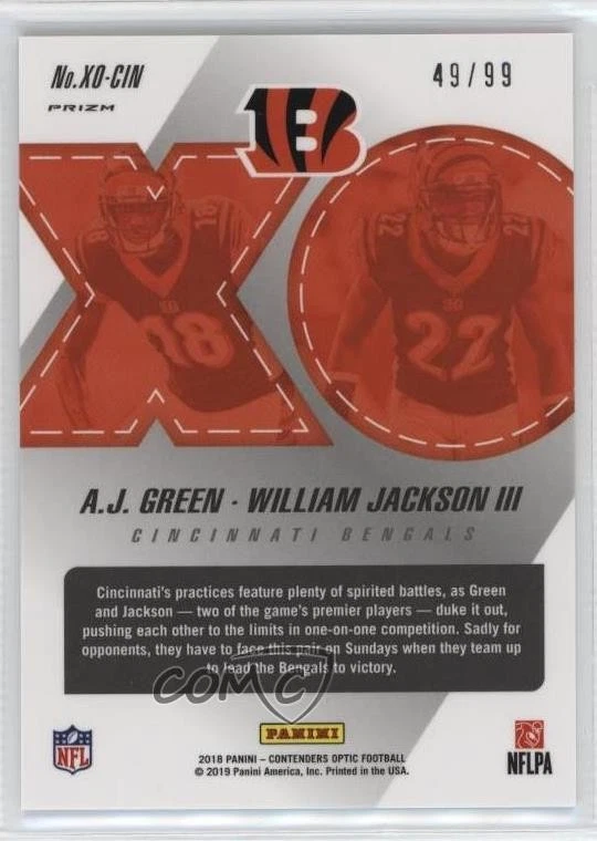 2018 Contenders Optic Xs and Os Purple Prizm /99 William Jackson III AJ Green - Image 2 of 2