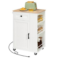 Kitchen Island Cart with Power Outlet, Portable Rolling Island on Wheels
