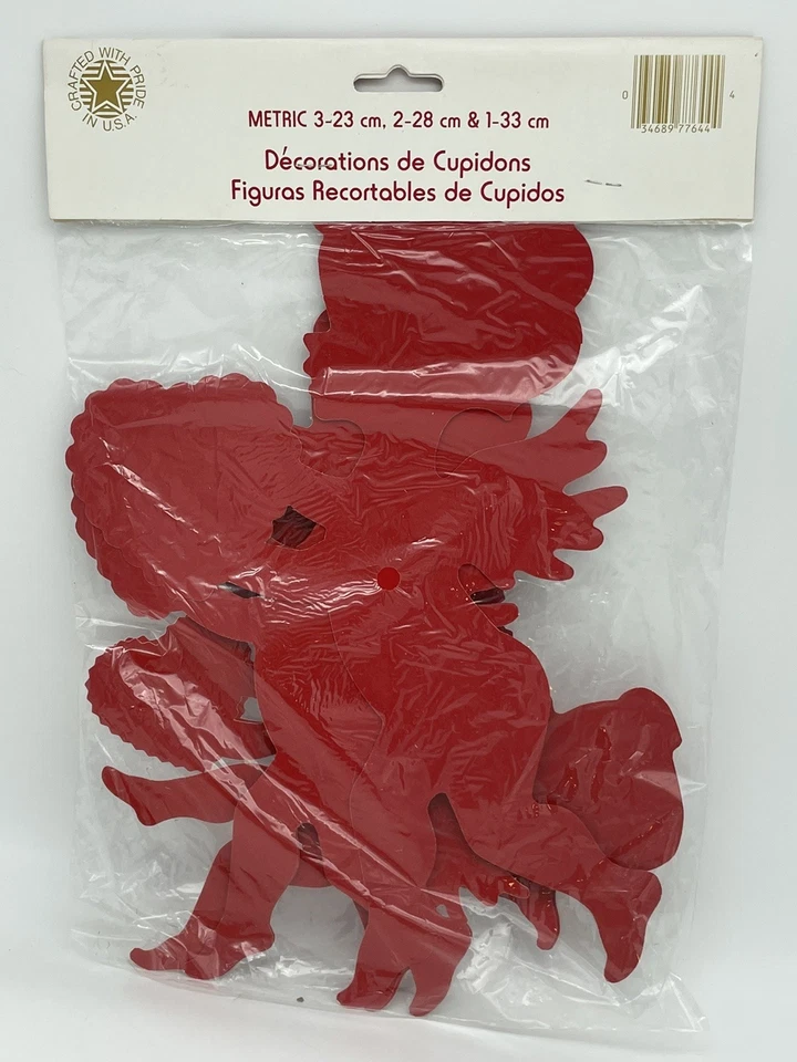 Nuevo de Lote Antiguo 1992 - 6 Recortes Cupido Decoración San Valentín Corazones Silueta Roja Foto 4 de 4