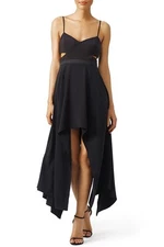 Halston Heritage Black Cut Out Cocktail Dress Asymmetric Hem Whimsigoth Y2K Sz 4