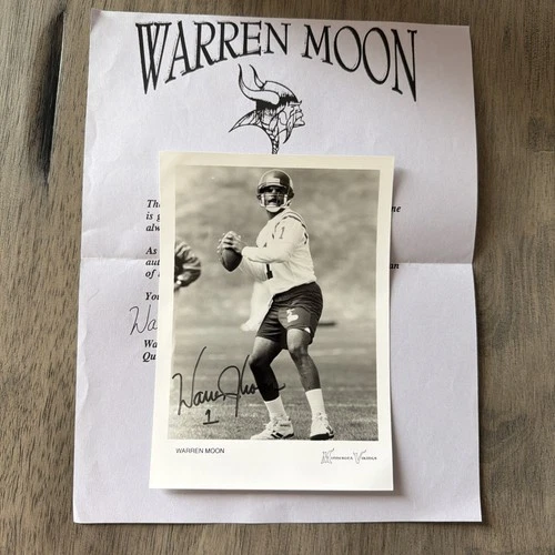 Authentic Warren Moon Minnesota Vikings AUTOGRAPHED 5x7 Photo & Official Letter