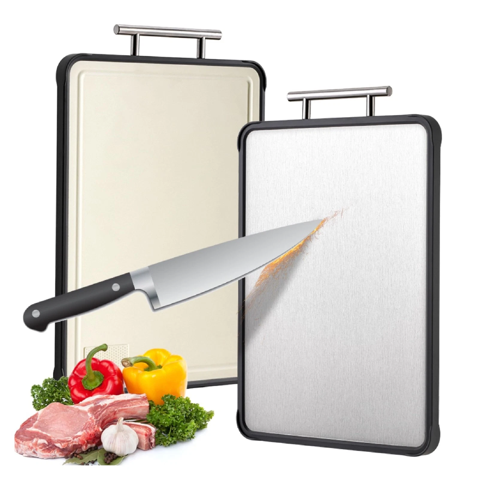 KUNDITA STAINLESS STEEL CUTTING BOARD DOUBLE SIDED CUTTING BOARD (16”×12”)