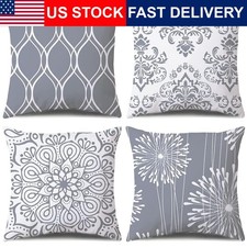 Throw Pillow Covers 18x18 Set Of 4 Grey White Cushion Cases Zipper Polyester Bed