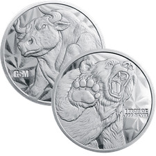 1 oz. Golden State Mint Silver Round Bull/Bear .999 Fine 87.76 per troy oz