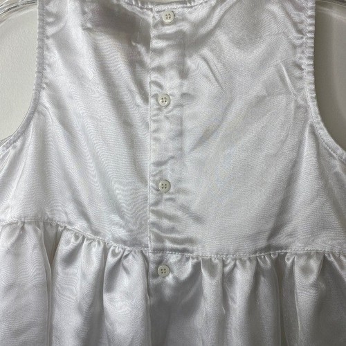 White Sleeveless Girls Dress With Embroidered Flowers & Button Back Closure Sz 7 - Picture 5 of 10