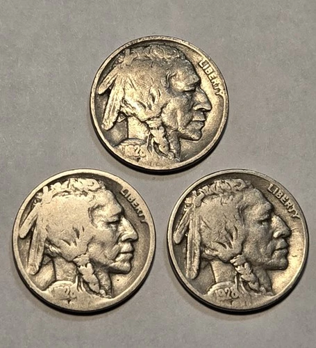 1928 P D S Buffalo Nickel Lot Of 3 5c Nickels Circulated Coins Good Details