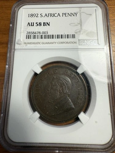 1892 South Africa Penny NGC AU58 BN Low Mintage! No Reserve