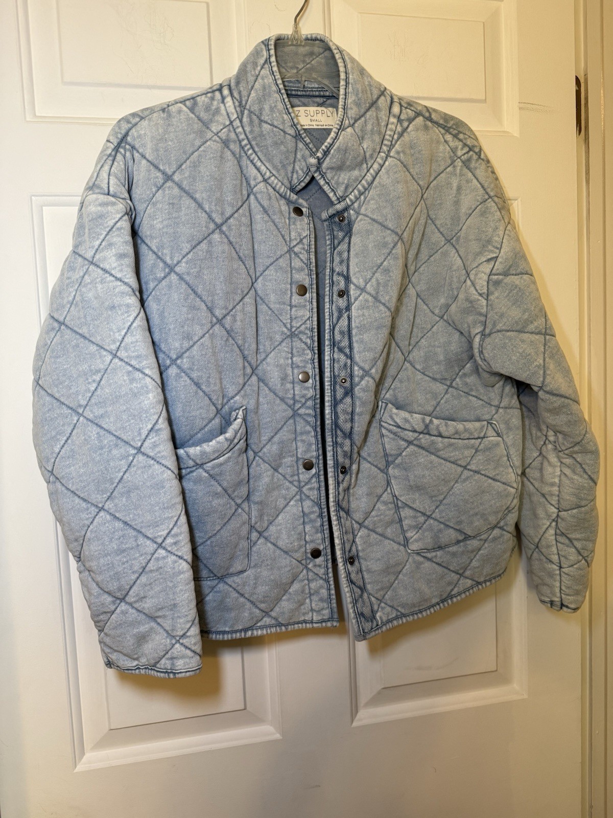 Z Supply Maya Knit Denim Quilted Jacket SMALL Washed Indigo Pockets Sold Out image 5