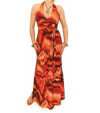 New Brown and Orange Tie Dye Halter Maxi Dress