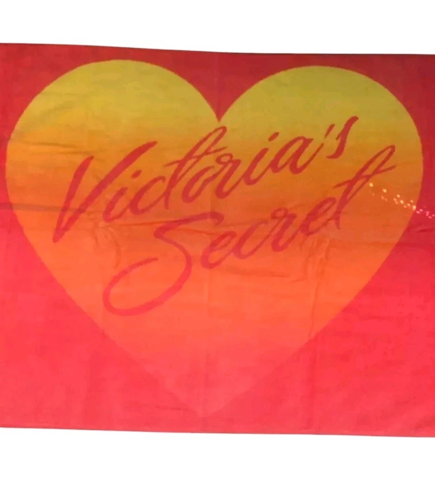 Victoria Secret Limited Edition Vintage Beach Towel Heart Logo Pink Yellow 60x30 - Image 2 of 4