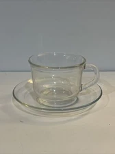 ARCOROC FRANCE CLASSIQUE CLEAR GLASS Set Of Tea, Coffee Cup And Saucer
