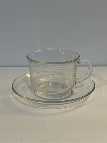 ARCOROC FRANCE CLASSIQUE CLEAR GLASS Set Of Tea, Coffee Cup And Saucer