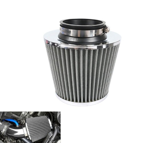 3" 76mm High Flow Inlet Cold Air Intake Cone Replacement Dry Air Filter Silver - Foto 11 di 13