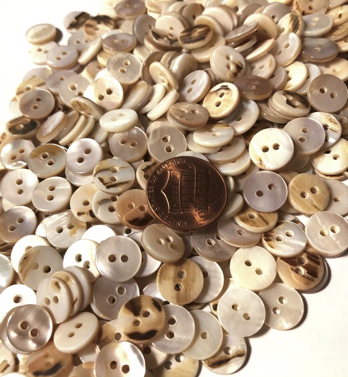 8 PC ONLY Small Tiny Creamy Beige Mother of Pearl MOP Buttons 3/8 10mm  11342