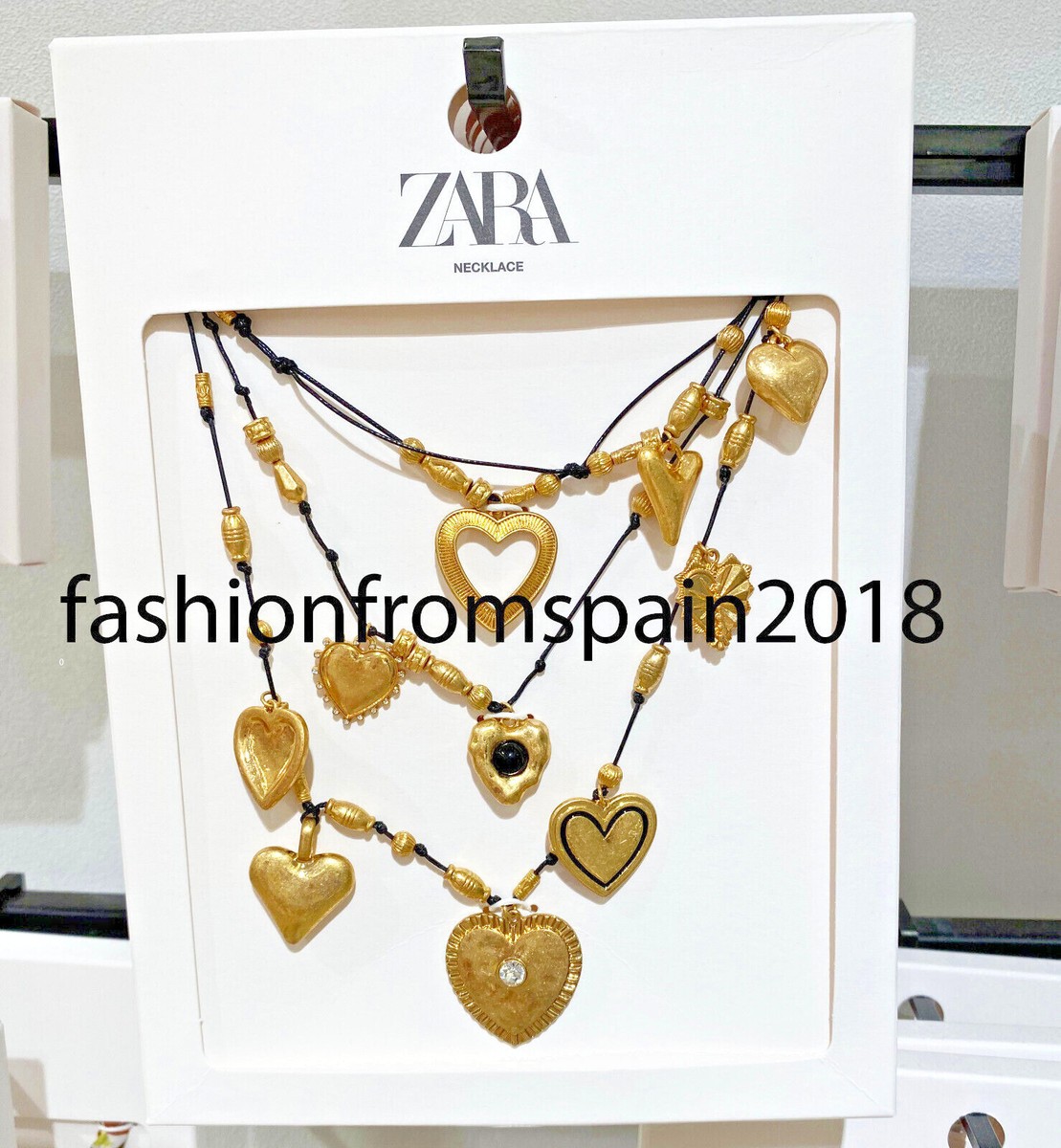 ZARA NEW WOMAN CORD MULTI CHARM HEART NECKLACE LOVE GOLDEN