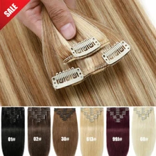 CLEARANCE 8PIECES Clip In 100% Real Remy Hair Extensions Full Head Human Hair US