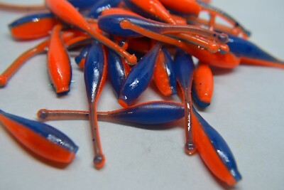 JASONS 2'' SLIM SHAD 30 PACK GRUBS CRAPPIE LURES JIGS   BRONCO BLUE & ORANGE 