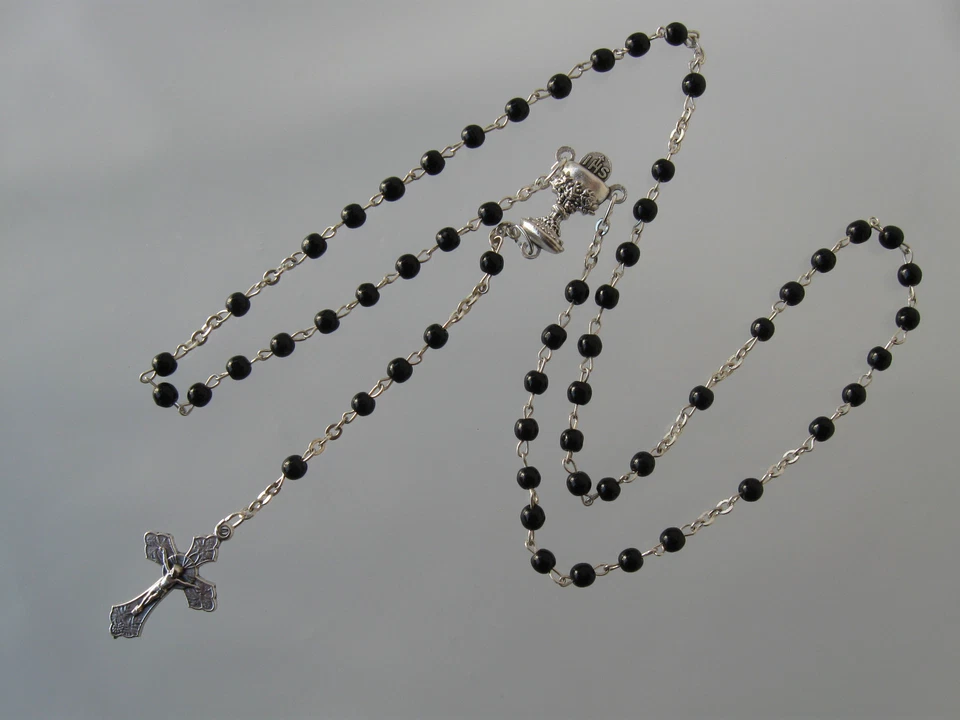 Porzellan schwarz Kommunion Geschenk Rosenkranz + Dose Kinderrosenkranz - Bild 3 von 4