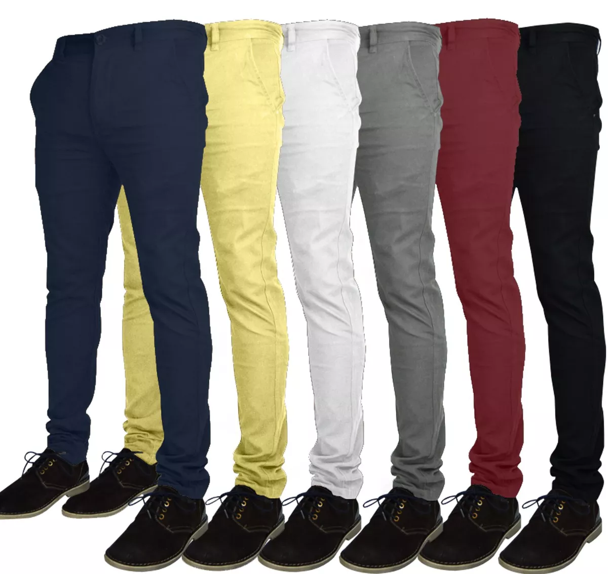 Mens Designer Chino Trousers Stretch Skinny Slim Fit Jeans Pant