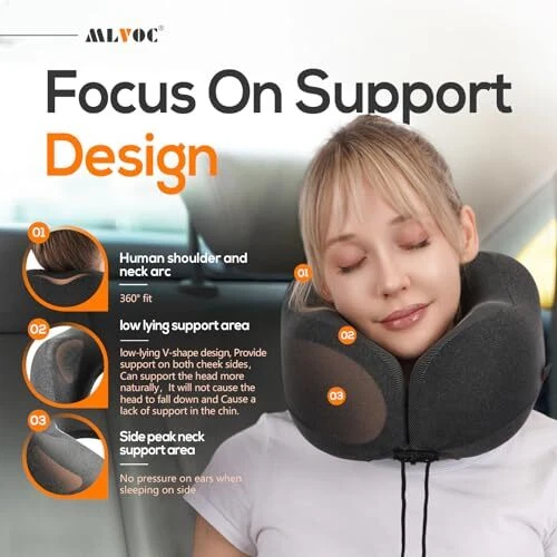Ultra-Comfort 100% Memory Foam Travel Neck Pillow in Black  