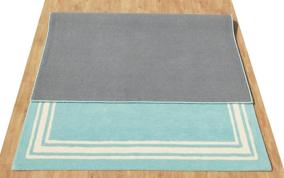 Hand Tufted Classic Border Aqua Blue  Handmade Woolen Soft Area Rugs - Image 3 of 4