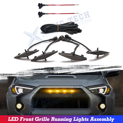 4PCS Smoked Lens Front Grille Amber LED Lights Kit For Toyota 4Runner 2014-2019
