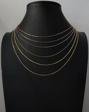 Solid 14K Yellow Gold Diamond Cut Cable Link Chain Necklace, Yellow Rose White