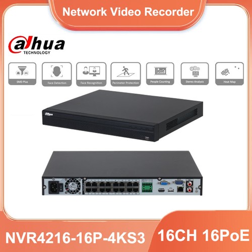 Original Dahua NVR4216-16P-4KS3 16CH 1U 16PoE 2HDDs Lite Network Video Recorder