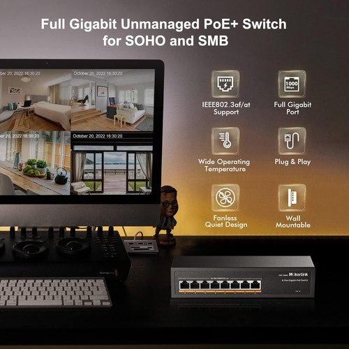 8 Port Gigabit PoE Switch, 8 PoE+ Ports 1000Mbps, 802.3af/at 120W, Metal Fanl... - Picture 3 of 8