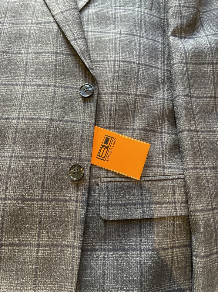 Terno xadrez moderno masculino multicolorido Steven Land novo com etiquetas 2 botões tamanho 44R - Imagem 3 de 4