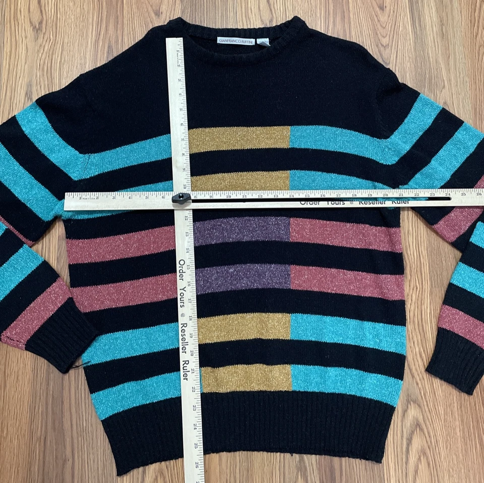 Suéter Gianfranco Ruffini Para Hombre Extra Grande Rayas Bloques de Color Mezcla de Seda Crew N Foto 2 de 4
