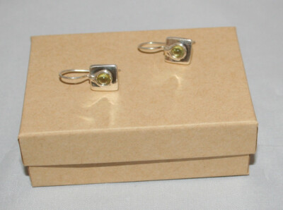 Silpada Dainty Square Green Peridot Sterling Silver Dangle Earrings W0659