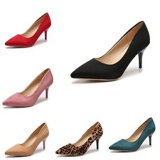 Women's Mid Heel Office Pointed Toe Shallow Mouth Shoes Suede High Heels 2026