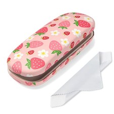 Glasses Case Hard, Cute Sunglasses Case for Women Leather Strawberry Flower2