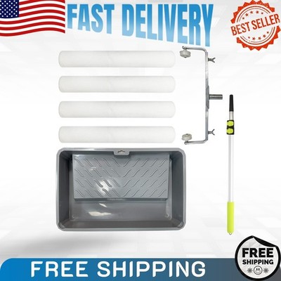 7-Pc 18'' Paint Roller Kit with Adjustable Frame, Extension Pole & Tray