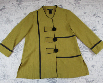 NEW $124 Ali Miles Crinkle Mustard  Boxy ArtSY Lagenlook Tunic Jacket womens S