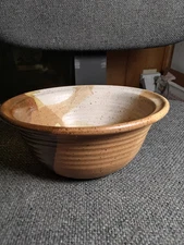 Pottery serving BOWL handmade 7" W x 3.5" T  VINTAGE  Various Browns SIGNED