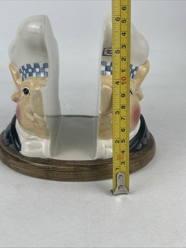 Reparto 56 Jam Bon Pig Porta Tovaglioli Dipinto a Mano Blu Marrone Check Cappello Chef - Foto 7 di 8