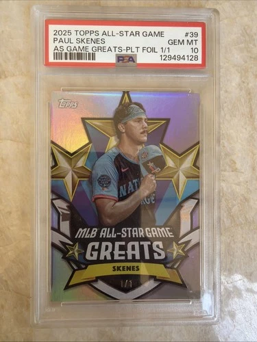 🔥🔥1/1!! PAUL SKENES PSA 10!🔥🔥2025 Topps All-Star Game  Greats Holo Foil