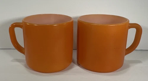 Lot Of 2 Rare Vtg Federal Orange Milk Glass 10oz. Coffee Mugs D Handle USA