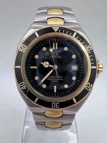 Omega 80’s Seamaster 200m Pre Bond 18K Gold Bezel Large Size Quartz Ref.396.1041