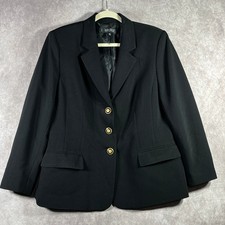 Kasper Blazer Jacket Womens 16P Black Three Button Business Office Career Church