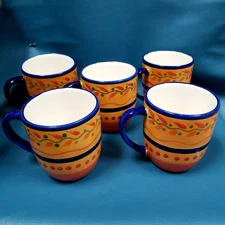 5 Libby Hand Painted Fiesta Mugs Cups Red Peppers Ceramic Replacements 12oz