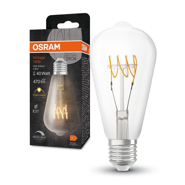 Osram Led Spiral Filament ST64 Edison Vintage 4,8W=40W E27 Klar Warmweiß Dimmbar-image