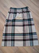 Rare Vintage Plaid Teal, Pink Gray Long Skirt, Size 12 70s 80s Academia