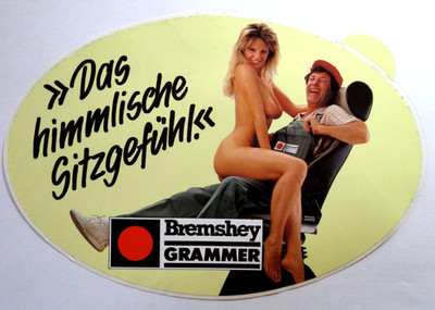 Werbe-Aufkleber Grammer Bremshey Fahrzeug-Sitz Brummi Bus sexy Girl 80er 22x15cm