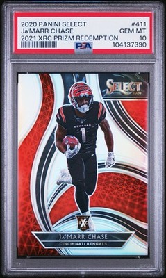 2020 PANINI SELECT 2021 XRC SILVER PRIZM REDEMPTION #411 JA'MARR CHASE RC PSA 10